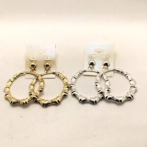 (2) Pairs Fashion Gold & Silver-tone Lightweight Large Dangle Clip-On Earrings